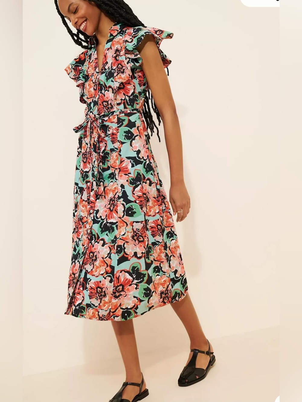 Maeve  Anthropologie Flutter-Sleeve Midi Shirt Dress
